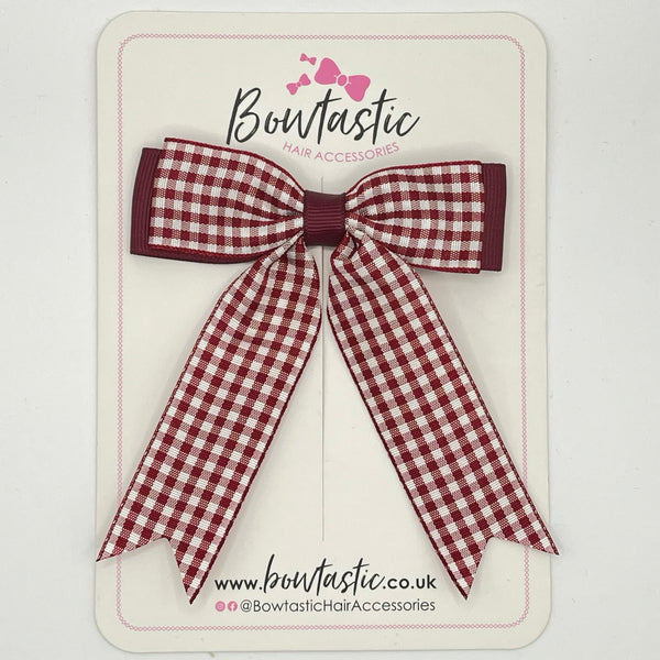3.25 Inch Tail Bow - Burgundy Gingham