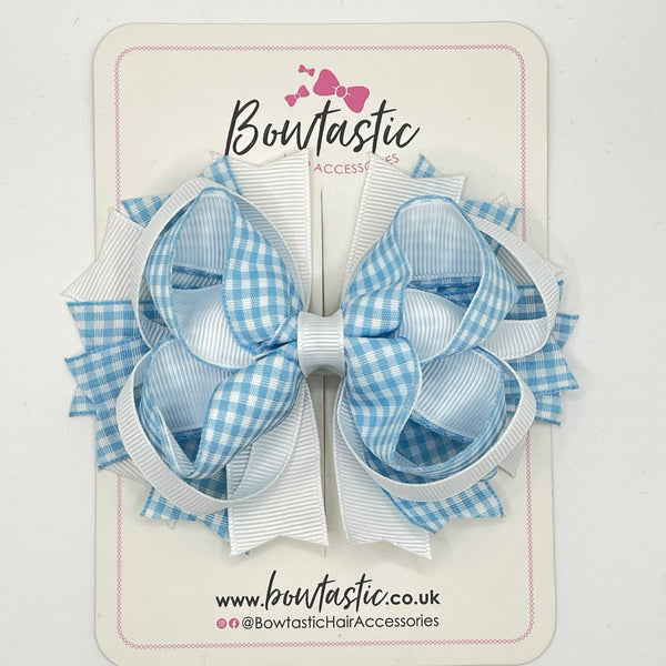 4.5 Inch Ring Bow - Blue & White Gingham