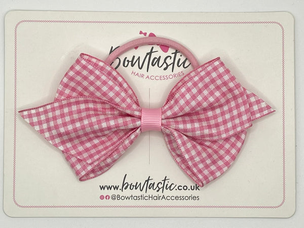 3.75 Inch Flat Bow Bobble - Pink Gingham