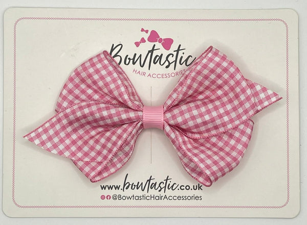 3.75 Inch Flat Bow - Pink Gingham