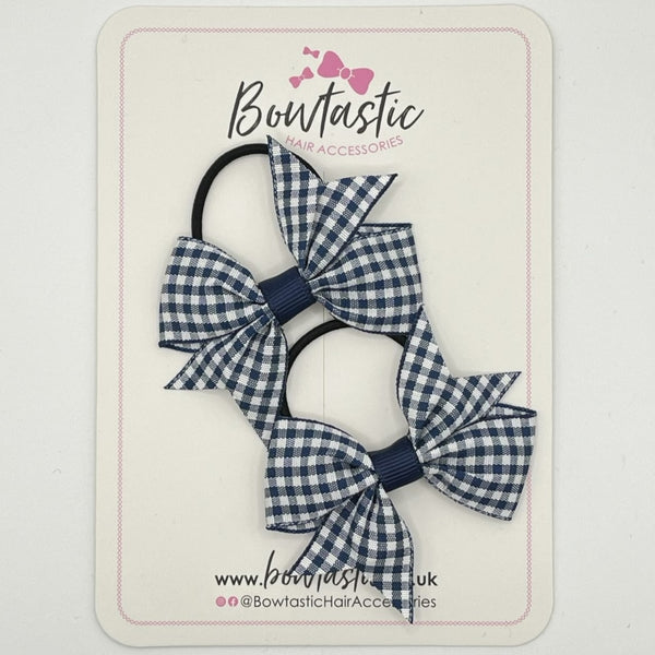 2 Inch Flat Bows Thin Elastic - Navy Gingham - 2 Pack