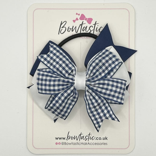 4 Inch 3 Layer Bow Bobble - Navy & White Gingham