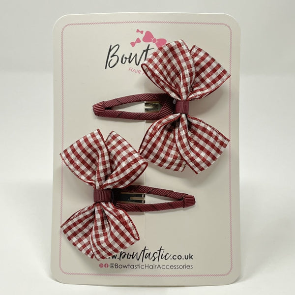 2.75 Inch Snap Clips - Burgundy Gingham - 2 Pack