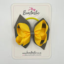 4 Inch Double Bow Bobble - Yellow Gold & Metal Grey