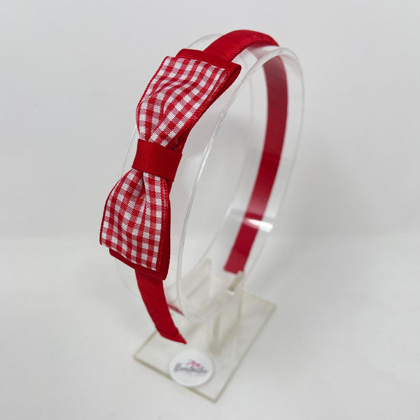 3 Inch Flat Bow Alice Band - Red Gingham