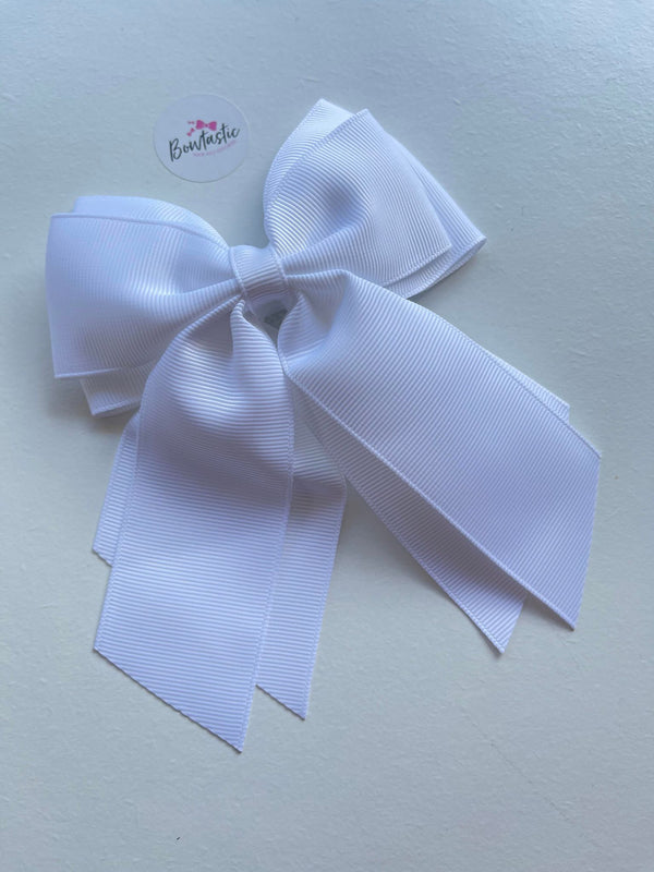 4.5 Inch 2 Layer Tail Bow - White