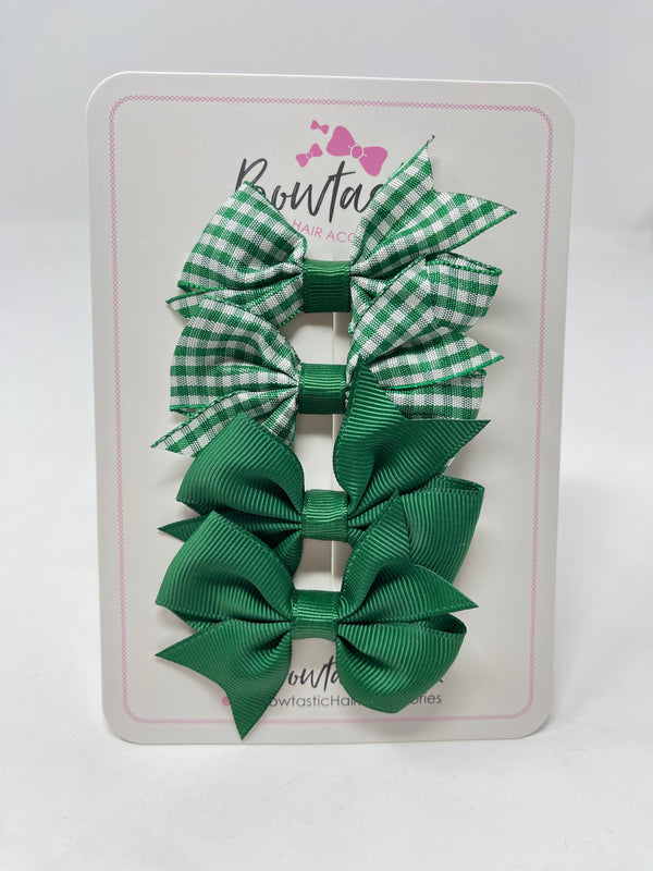 2 Inch Flat Bows - Green & Green Gingham - 4 Pack
