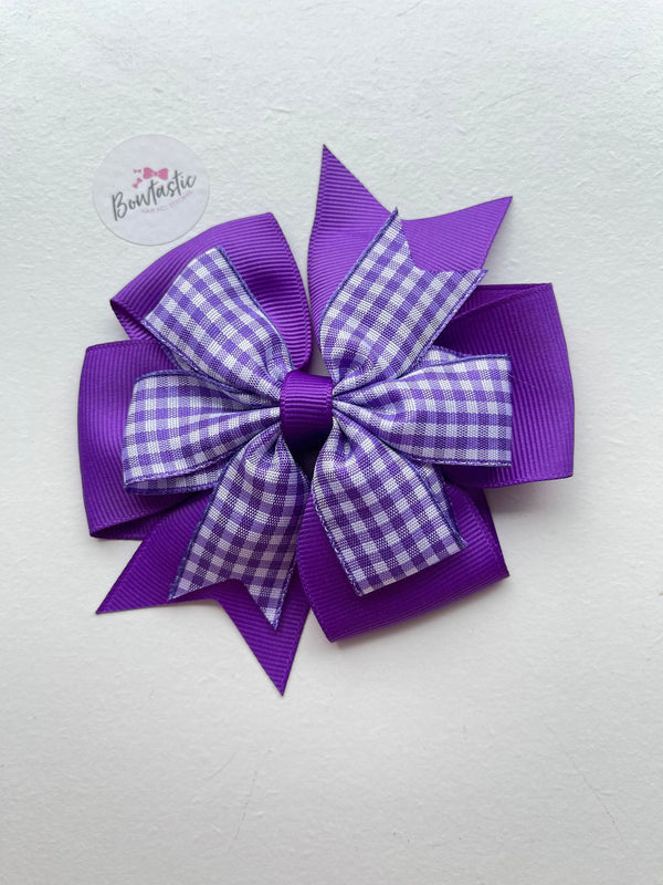 4 Inch Double Pinwheel Bobble - Purple Gingham