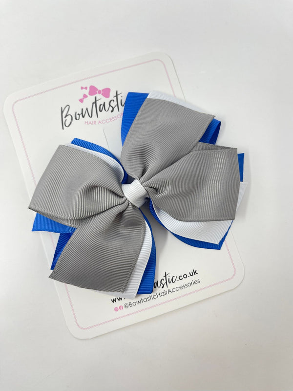 5.5 Inch 3 Layer Bow - Royal Blue & Silver