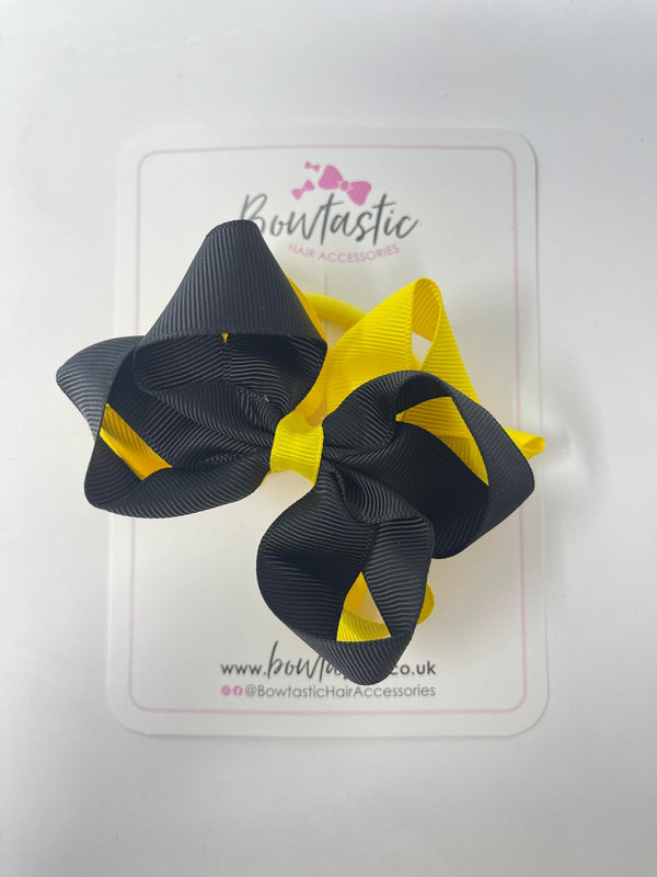 3.5 Inch Double Bow Bobble - Black & Daffodil