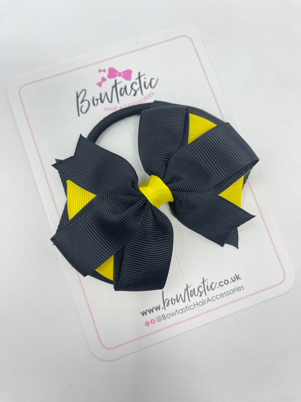 4 Inch 3 Layer Bow Bobble - Black & Daffodil