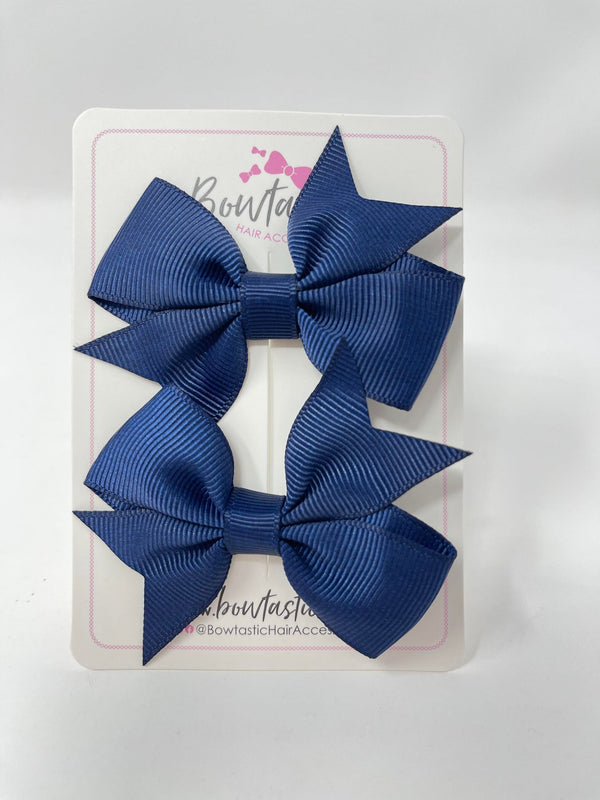 2.5 Inch Flat Bow Style 2 - Navy - 2 Pack