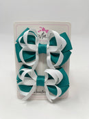 2.5 Inch Bows - Jade Green & White - 2 Pack