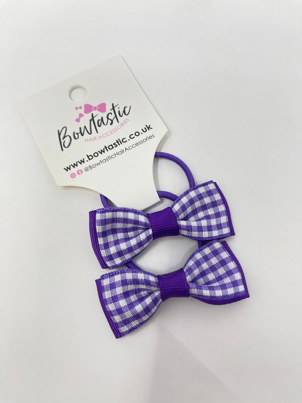 1.75 Inch Bow Thin Elastic - Purple Gingham - 2 Pack
