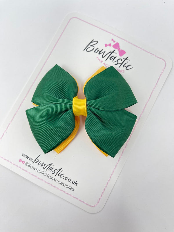 3.5 Inch Double Bow - Forest Green & Yellow Gold