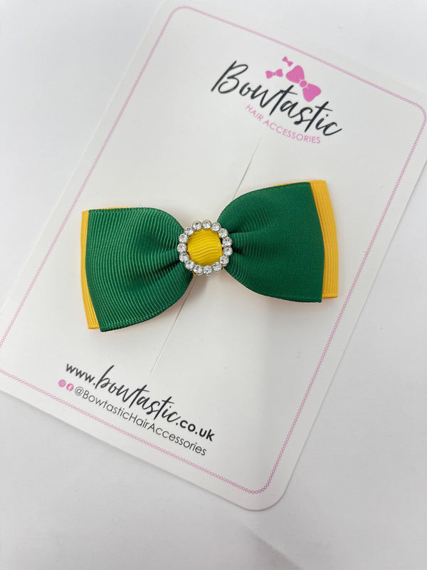 3.5 Inch Gem Bow - Forest Green & Yellow Gold