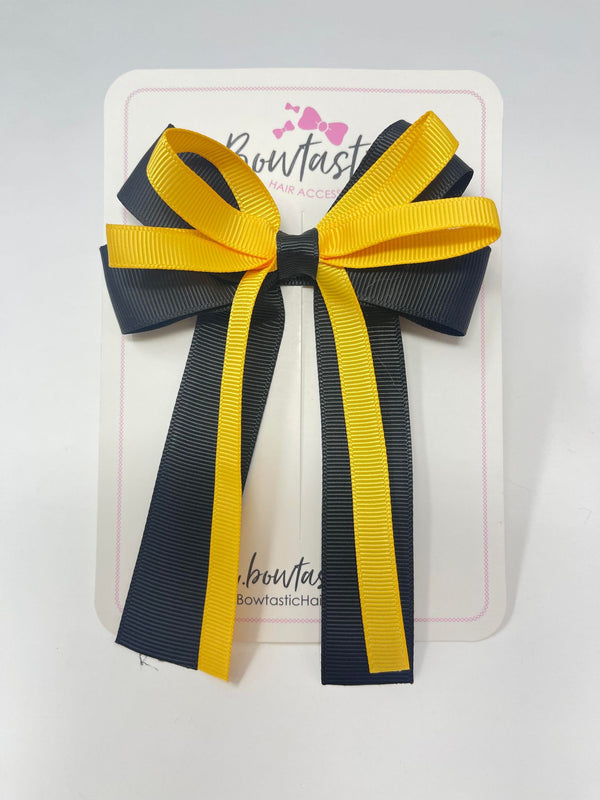 4 Inch Loop Tail Bow - Black & Yellow Gold
