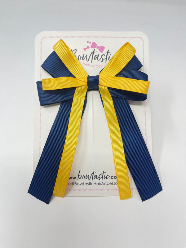 4 Inch Loop Tail Bow - Navy & Yellow Gold