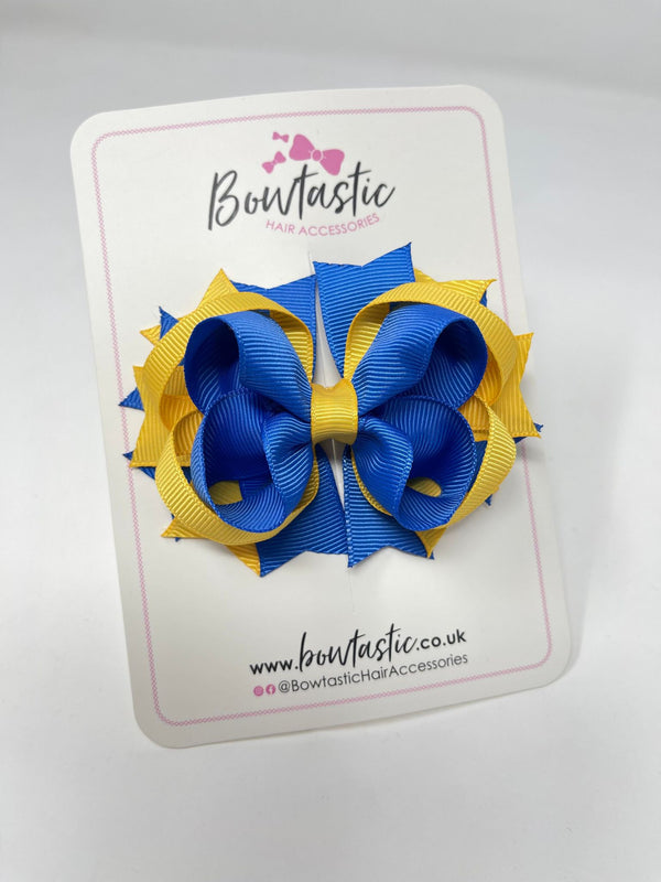 3.5 Inch Ring Bow - Royal Blue & Yellow Gold