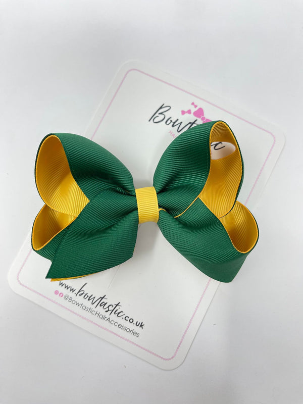 4 Inch Double Bow - Dark Green & Yellow Gold