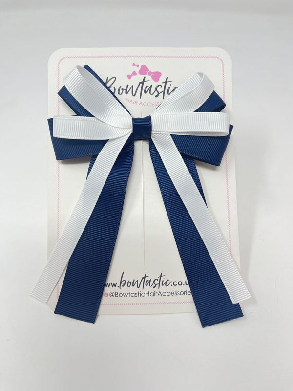 4 Inch Loop Tail Bow - Navy & White