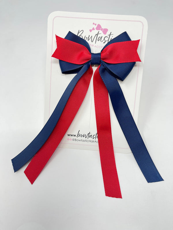 3.5 Inch Flat Ribbon Tail Bow - Red & Navy