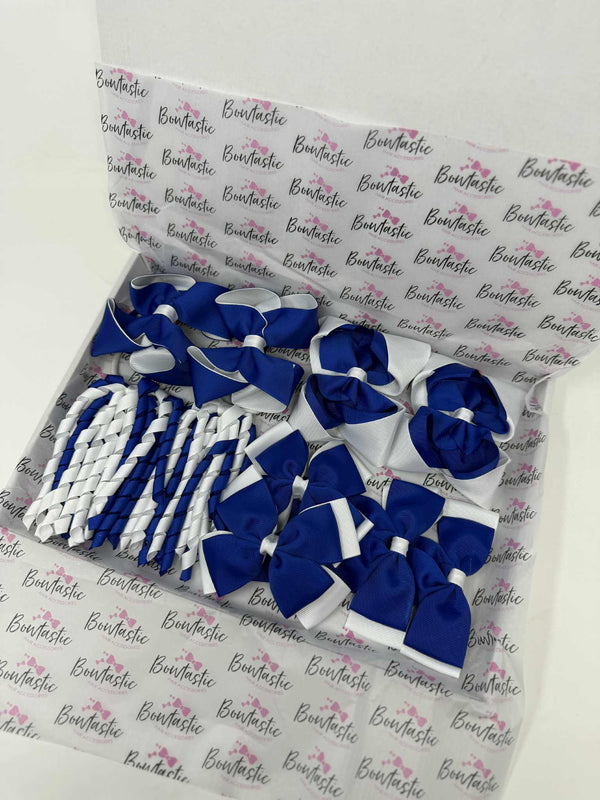 School Bundle - 5 Matching Pairs - Clips & Bobbles - Cobalt & White