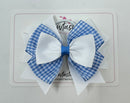 4.5 Inch Stacked Bow Bobble - Light Blue & White Gingham