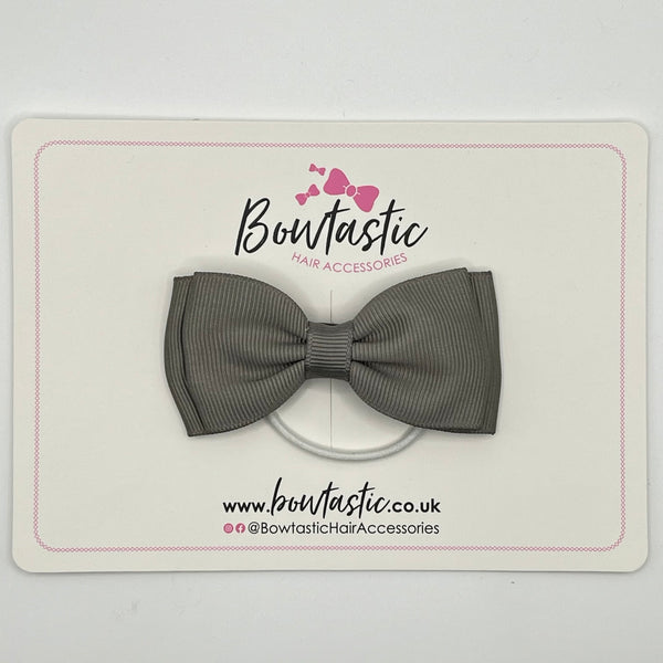 3 Inch Flat Double Bow Thin Elastic - Metal Grey