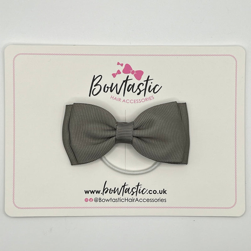 3 Inch Flat Double Bow Thin Elastic - Metal Grey