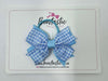 3 Inch Flat 2 Layer Bow Thin Elastic - Light Blue & Blue Topaz Gingham