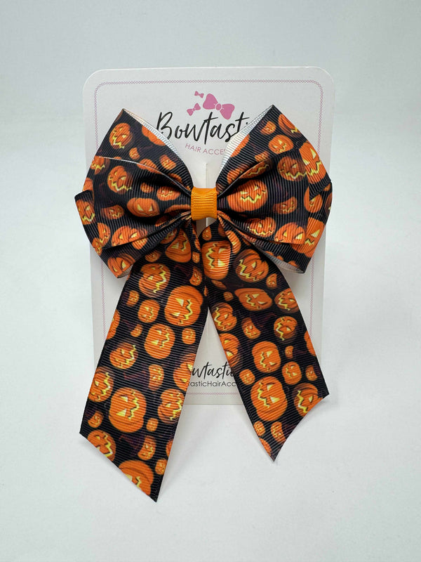 4 Inch Tail Bow - Black & Orange Pumpkin