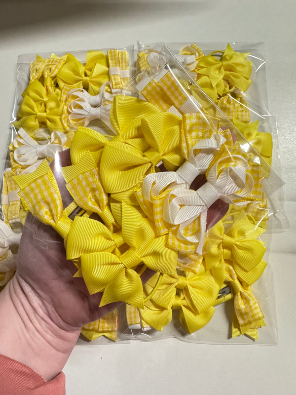 Surprise Bundle - Matching Pairs - Small Bow/Bobbles Pairs - 10 Pack - Yellow/Lemon