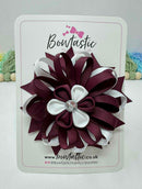 4 Inch Flower Bow - Burgundy & White
