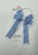 4 Inch Double Tail Bow Bobble - Blue & White Gingham
