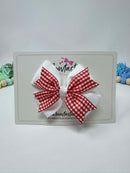 3.5 inch Flat Double Bow Thin Elastic - Red & White Gingham