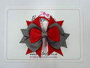 3 Inch Stacked Bow - Thin Elastic - Red & Metal Grey