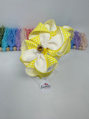 4 inch Flower Alice Band - Yellow & White Gingham