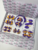 School Bundle - Matching Pairs - Clips & Alice Band - Purple & Yellow Gold