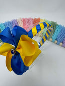 4 inch Flower Alice Band - Royal Blue & Yellow Gold