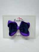 3.5 Inch 2 Layer Tuxedo Bow Thin Elastic - Navy & Purple