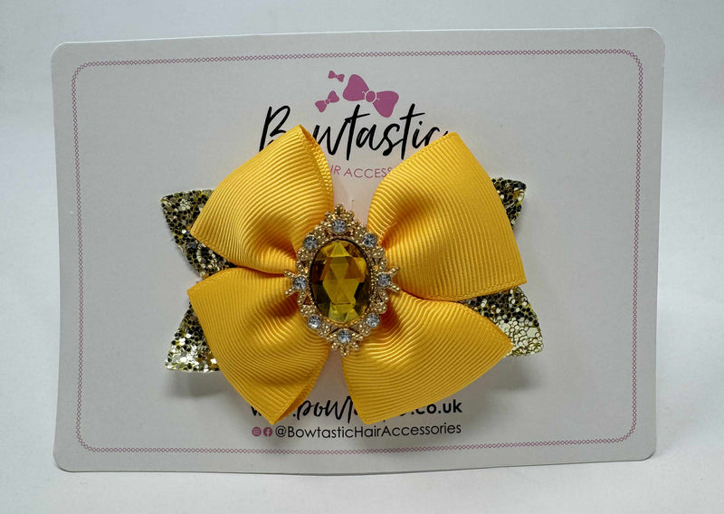 3.5 Inch Glitter Gem Bow - Yellow Gold