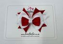3 Inch Stacked Bow - Thin Elastic - Red & White