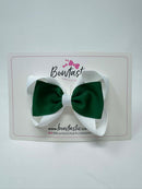 3.5 Inch 2 Layer Tuxedo Bow Thin Elastic - Forest Green & White