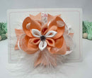 4 inch Fluffy Flower Bow - Peach & White Polka Dot