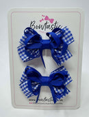 3 Inch Flat Bows - Cobalt & Royal Blue Gingham - 2 Pack
