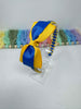 4 inch Flat Bow Alice Band - Royal Blue & Yellow Gold