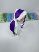 4 inch Flat Bow Alice Band - Purple & White