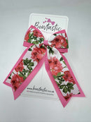 4 inch Tail Bow - Hot Pink & White Floral Print