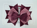 4.5 Inch Stacked Bow Bobble - Burgundy Gingham